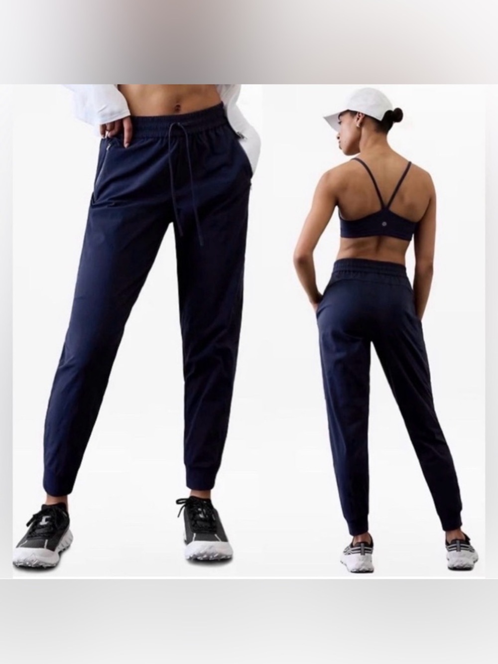 Athleta Trekkie Relaxed Mid Rise Joggers Navy Blue Small like new athletic gym
